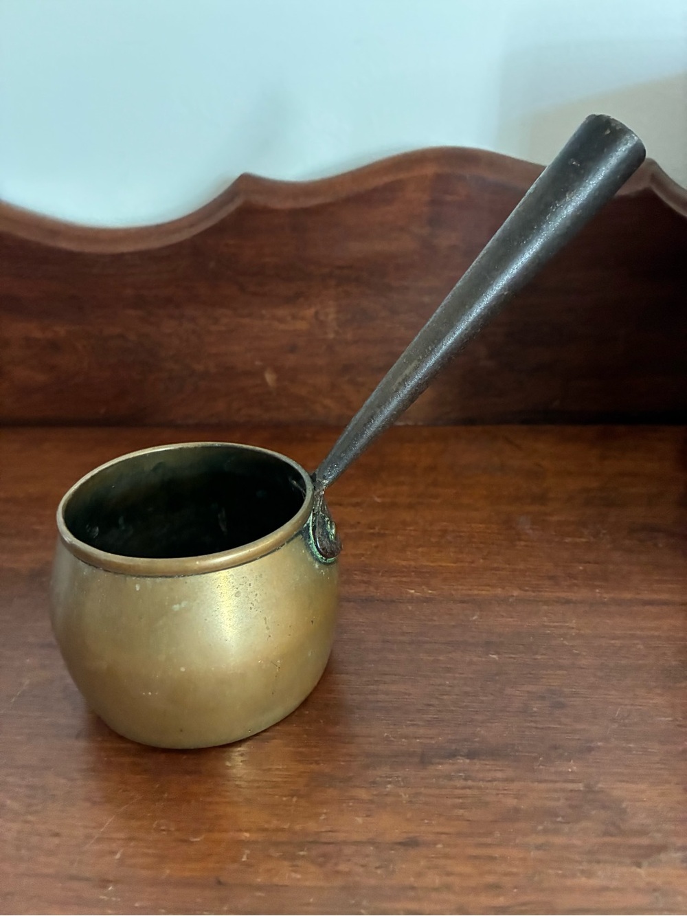 Antique Early 19th Century English Brass Brandy Warmer Iron Handle